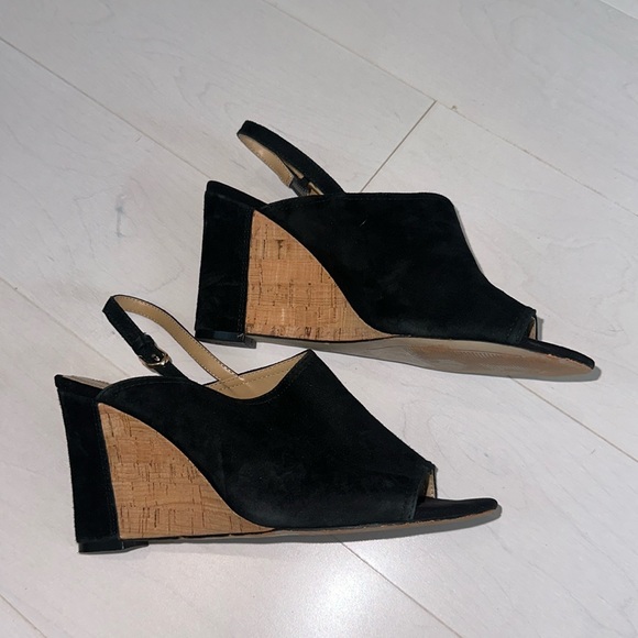 Tahari “Vander”Black Suede with Cork Heel Slide Sandal Size 8 - Picture 1 of 5